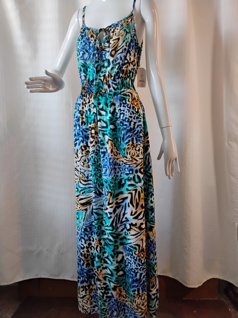 Faded Glory Sleeveless Animal Print Maxi Dress in Blue-Green Size S